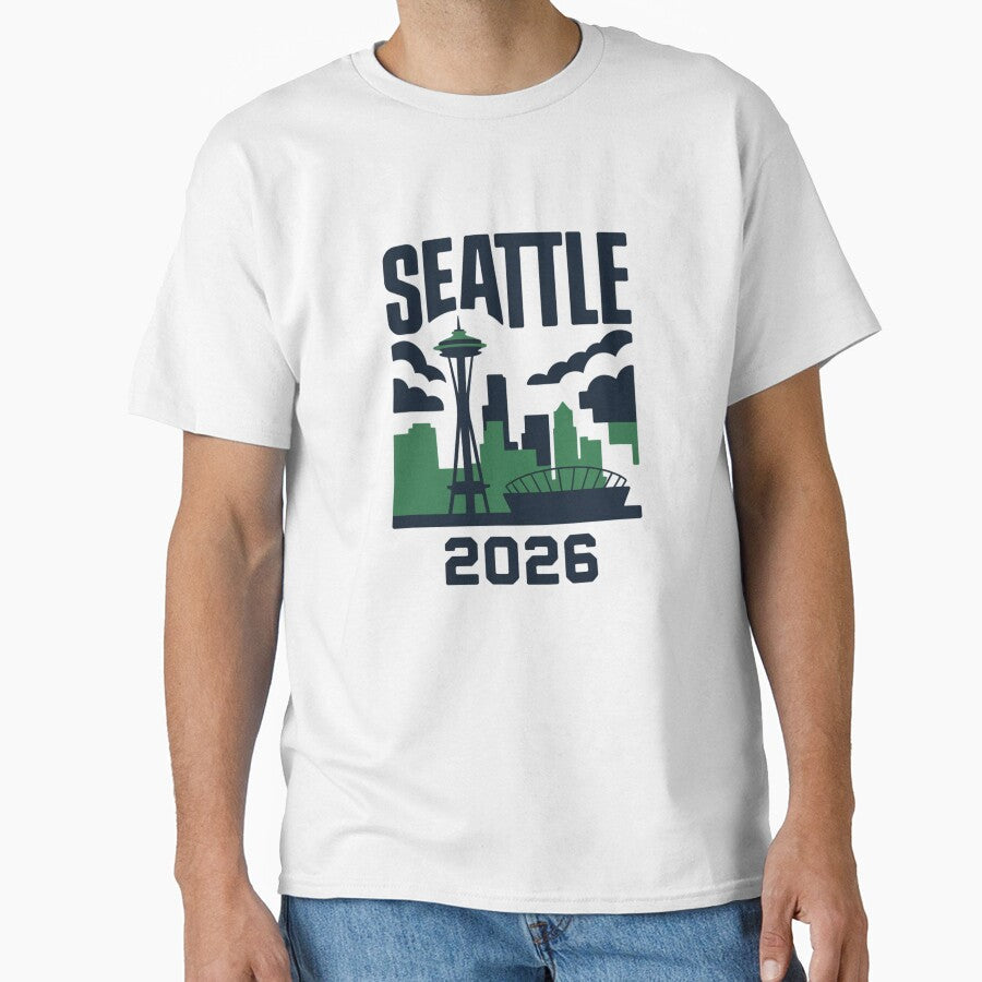 Seattle 2026  Space Needle Stadium Skyline T-Shirt V22 by DarylWelsh2024 Unisex T-shirt, Sweatshirt, Hoodie, Long Sleeve Tee - T-Shirt, Sweatshirt, Hoodie