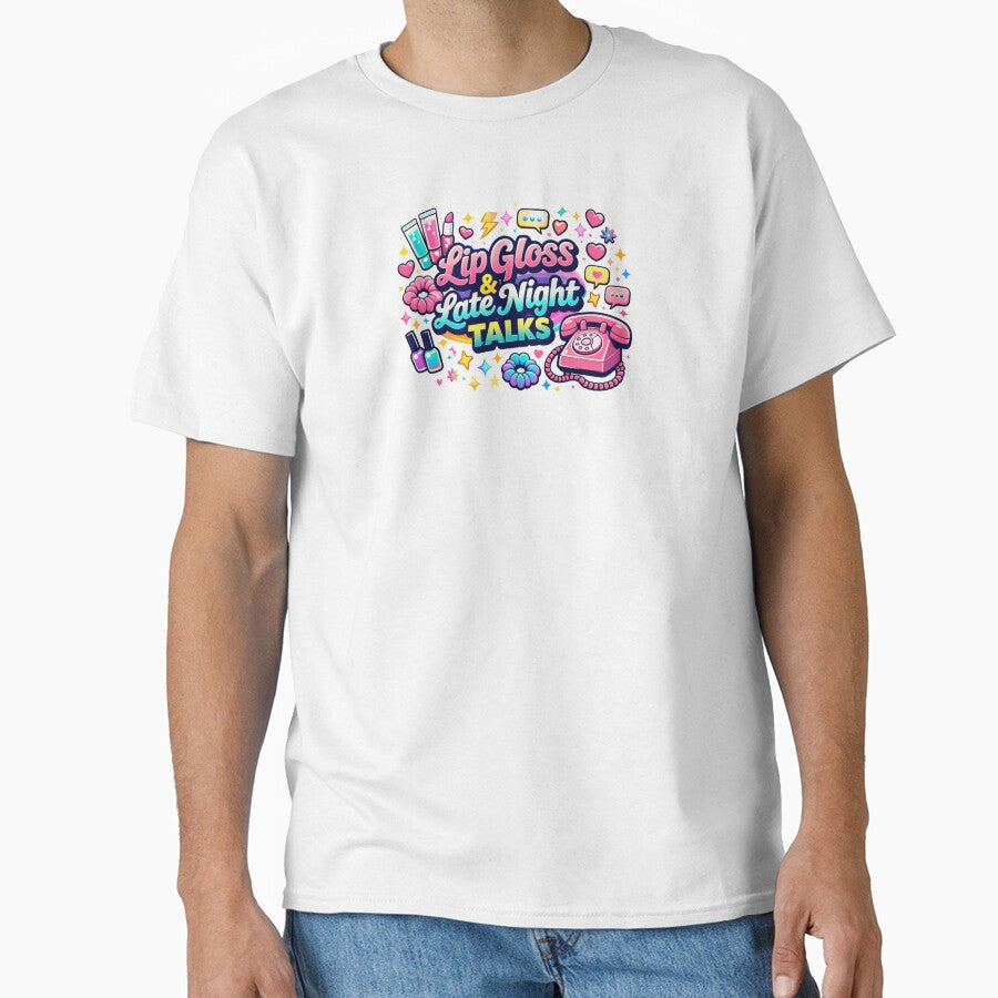 Lip Gloss & Late Night Talks Shirt  Retro 90s Sleepover Aesthetic Tee | Vintage Girl Nostalgia by MEMORY-LN-Tees - T-Shirt, Sweatshirt, Hoodie