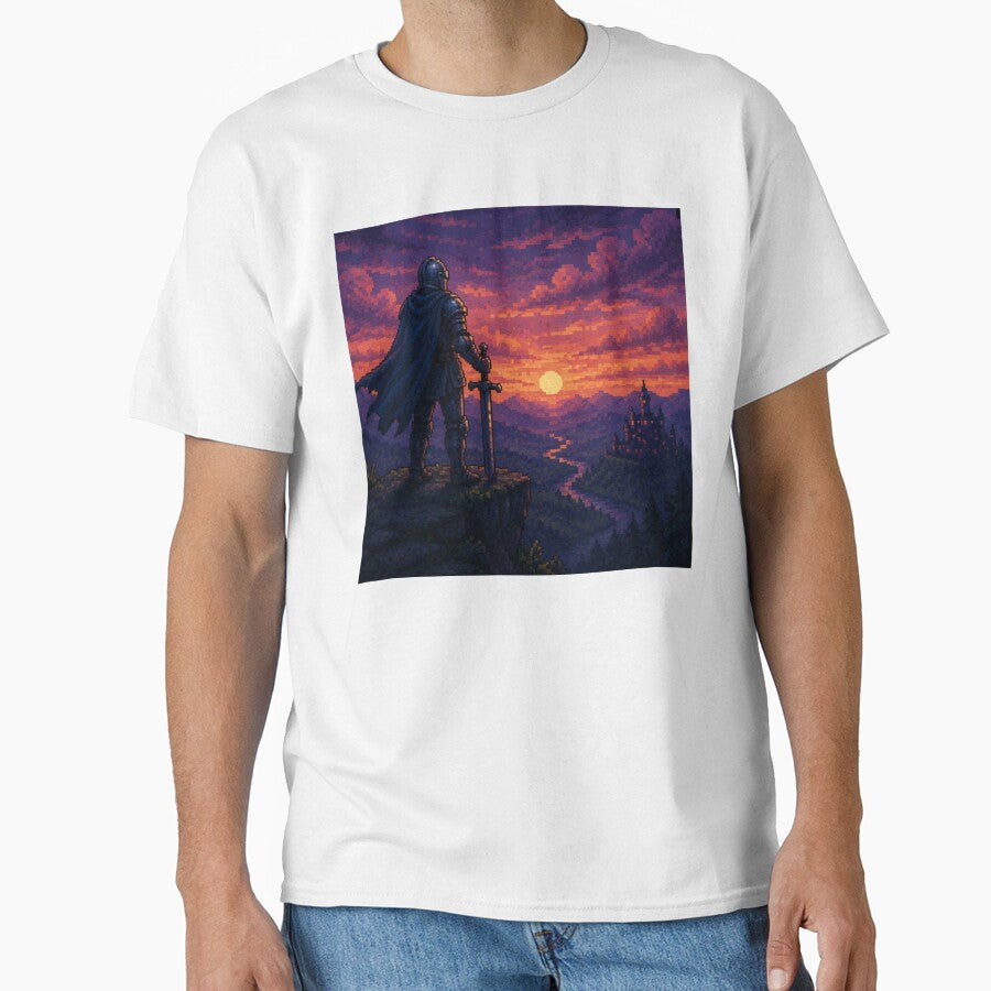 Journey Ahead - Pixel Knight And Fantasy Landscape by Nol1ytv Unisex T-shirt, Sweatshirt, Hoodie, Long Sleeve Tee - T-Shirt, Sweatshirt, Hoodie