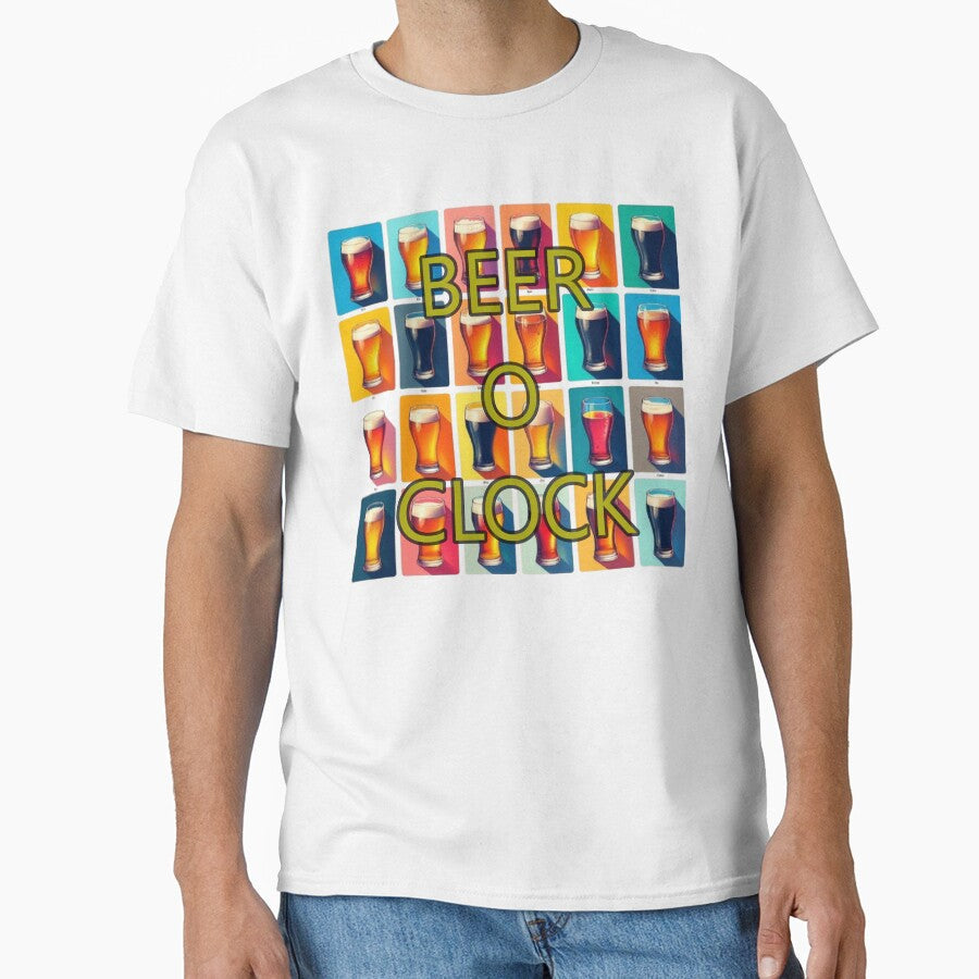 Colorful Beer Glasses Art - Beer O'Clock by hardingcarl2 Unisex T-shirt, Sweatshirt, Hoodie, Long Sleeve Tee - T-Shirt, Sweatshirt, Hoodie