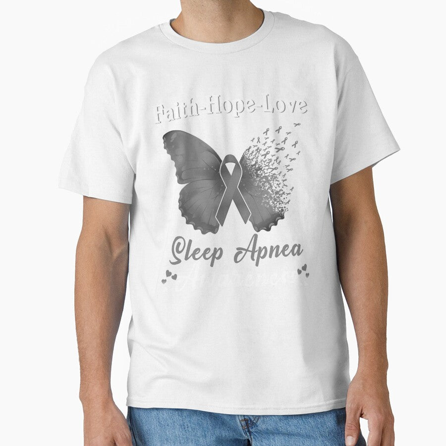Faith Hope Love Butterfly Sleep Apnea Awareness by Gillosina Unisex T-shirt, Sweatshirt, Hoodie, Long Sleeve Tee - T-Shirt, Sweatshirt, Hoodie