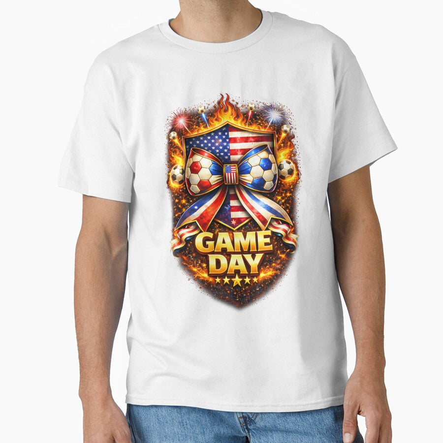 USA Soccer Bow Game Day  Fire Crest Bow Graphic by MuniraWearify Unisex T-shirt, Sweatshirt, Hoodie, Long Sleeve Tee - T-Shirt, Sweatshirt, Hoodie