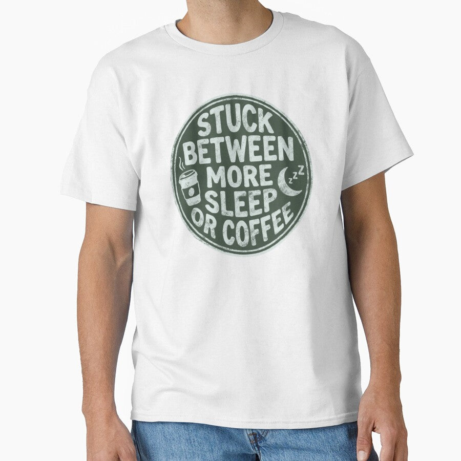 Stuck Between More Sleep or Coffee Zzz by Milasneeze Unisex T-shirt, Sweatshirt, Hoodie, Long Sleeve Tee - T-Shirt, Sweatshirt, Hoodie