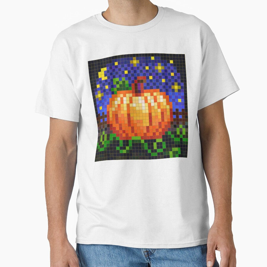Starry Night Pumpkin Patch Pixel Art by CozyPixelFluff Unisex T-shirt, Sweatshirt, Hoodie, Long Sleeve Tee - T-Shirt, Sweatshirt, Hoodie