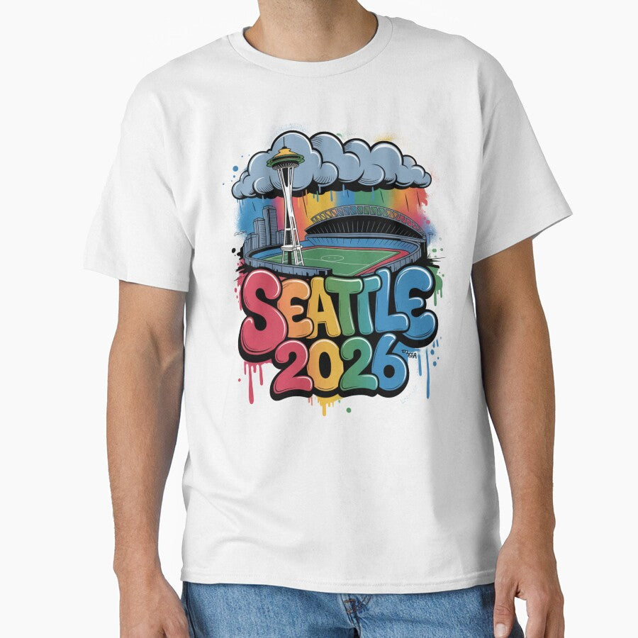 Seattle 2026  Space Needle Stadium Skyline T-Shirt V6 by DarylWelsh2024 Unisex T-shirt, Sweatshirt, Hoodie, Long Sleeve Tee - T-Shirt, Sweatshirt, Hoodie
