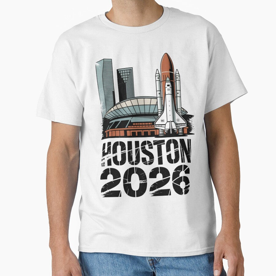 Houston 2026 Space Shuttle Football T-Shirt V12 by DarylWelsh2024 Unisex T-shirt, Sweatshirt, Hoodie, Long Sleeve Tee - T-Shirt, Sweatshirt, Hoodie