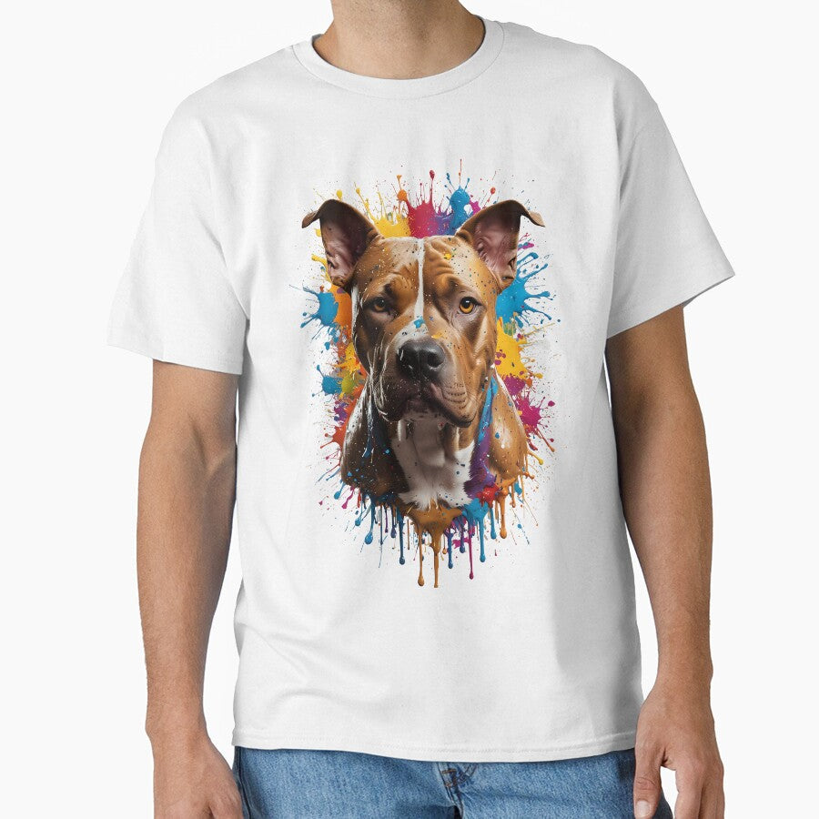 Colorful Pitbull Art Abstract Dog Portrait Splash Painting by AI-Syn-Pro Unisex T-shirt, Sweatshirt, Hoodie, Long Sleeve Tee - T-Shirt, Sweatshirt, Hoodie
