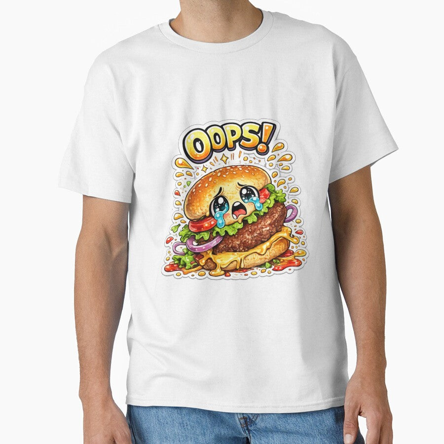 Oops Burger  Cute Kawaii Dropped Burger Manga Design by Kevin Shearer Unisex T-shirt, Sweatshirt, Hoodie, Long Sleeve Tee - T-Shirt, Sweatshirt, Hoodie