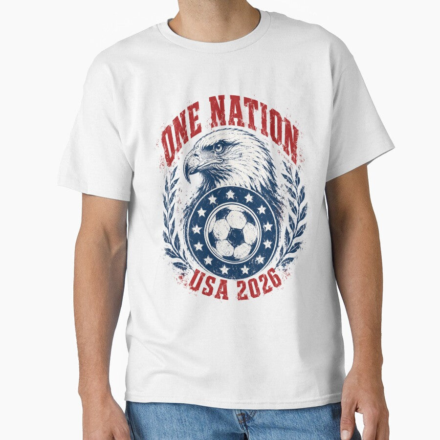 ONE NATION USA 2026 World Cup Soccer T-Shirt by KickoffStudio Unisex T-shirt, Sweatshirt, Hoodie, Long Sleeve Tee - T-Shirt, Sweatshirt, Hoodie