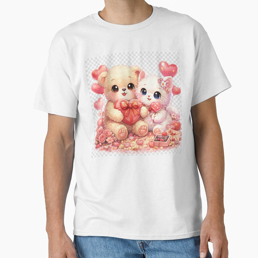 Kawaii Valentine Love  Cute Bear & Kitten by kimkosovo Unisex T-shirt, Sweatshirt, Hoodie, Long Sleeve Tee - T-Shirt, Sweatshirt, Hoodie