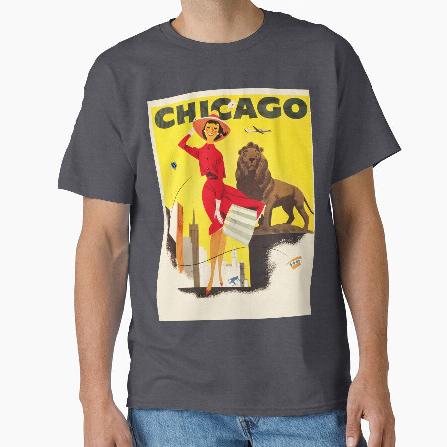Visit CHICAGO Art Institute of Chicago Vintage America Holidays Travel Advertisement by retroposters - T-Shirt, Sweatshirt, Hoodie