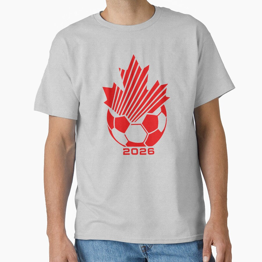 Red Maple Leaf Soccer 2026 Emblem by Flower Magic Unisex T-shirt, Sweatshirt, Hoodie, Long Sleeve Tee - T-Shirt, Sweatshirt, Hoodie