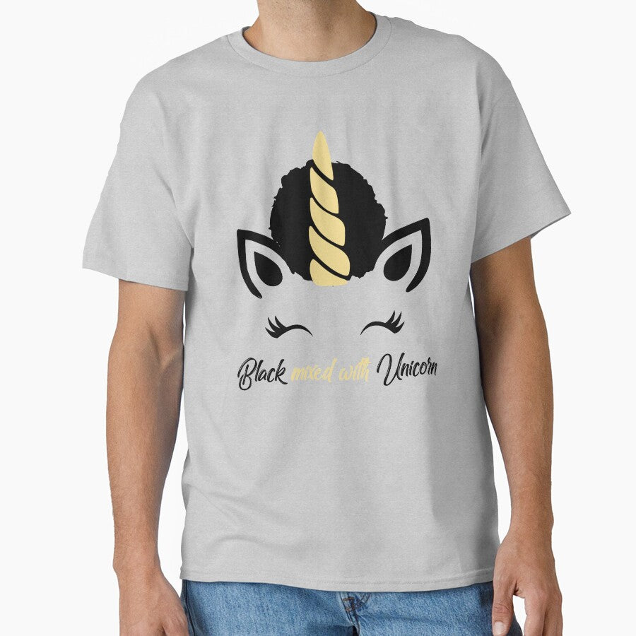 Afro Puff Black Girl Magic Unicorn Shirt - Cute Eyelashes Yellow and Black by LittleBlkTees - T-Shirt, Sweatshirt, Hoodie