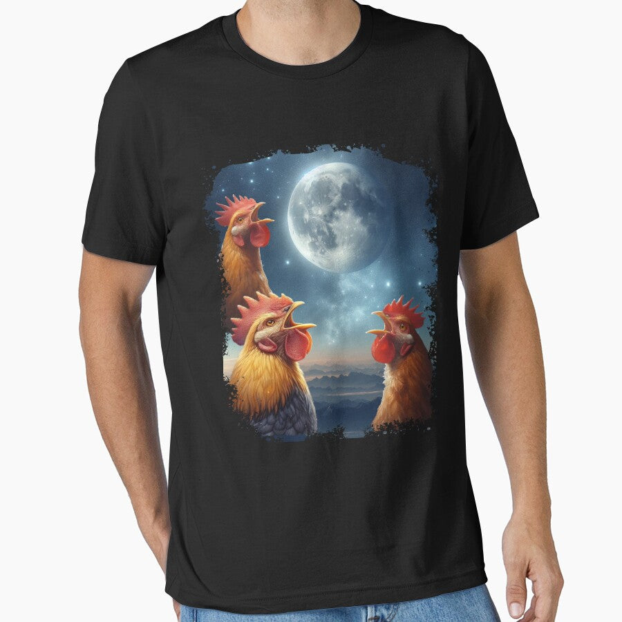 3 Chicken Moon, Funny 3 Chicken Howling Like Wolves by VISIONSTURME Unisex T-shirt, Sweatshirt, Hoodie, Long Sleeve Tee - T-Shirt, Sweatshirt, Hoodie