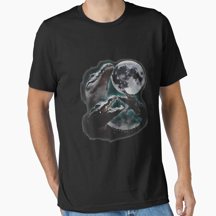 Three Weirdcore Crocodile At Moon by rcgela Unisex T-shirt, Sweatshirt, Hoodie, Long Sleeve Tee - T-Shirt, Sweatshirt, Hoodie