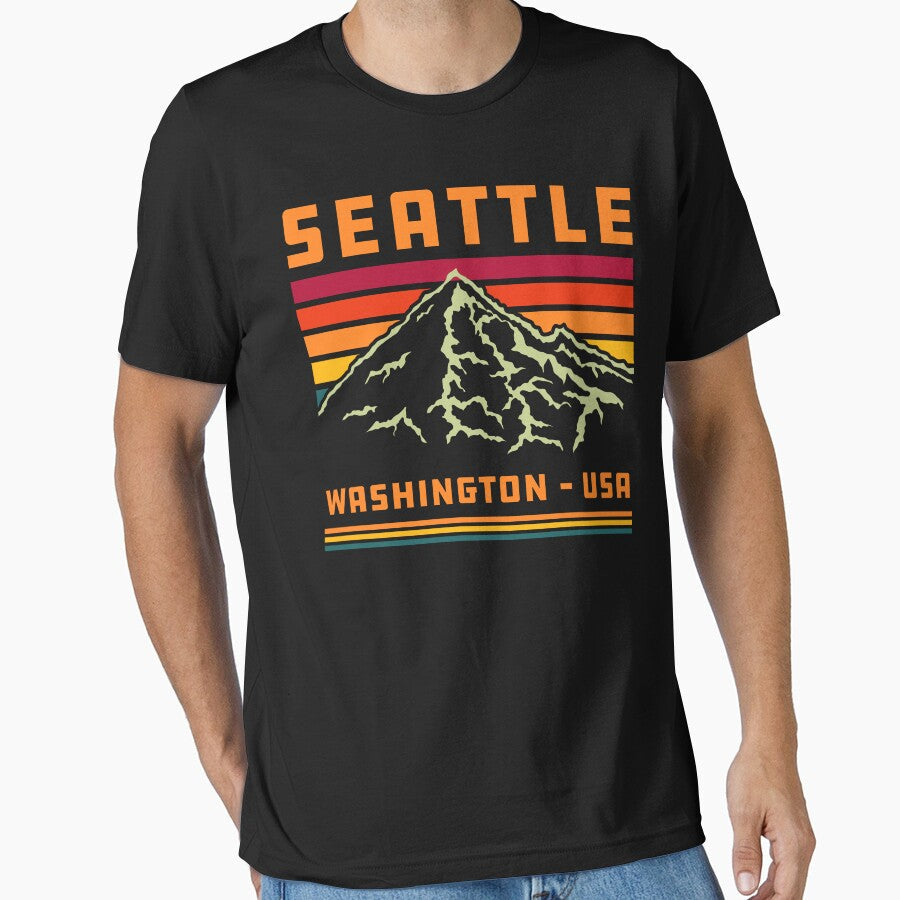 Retro Vintage Seattle Washington State 80s Souvenir Mountain by merchzy Unisex T-shirt, Sweatshirt, Hoodie, Long Sleeve Tee - T-Shirt, Sweatshirt, Hoodie