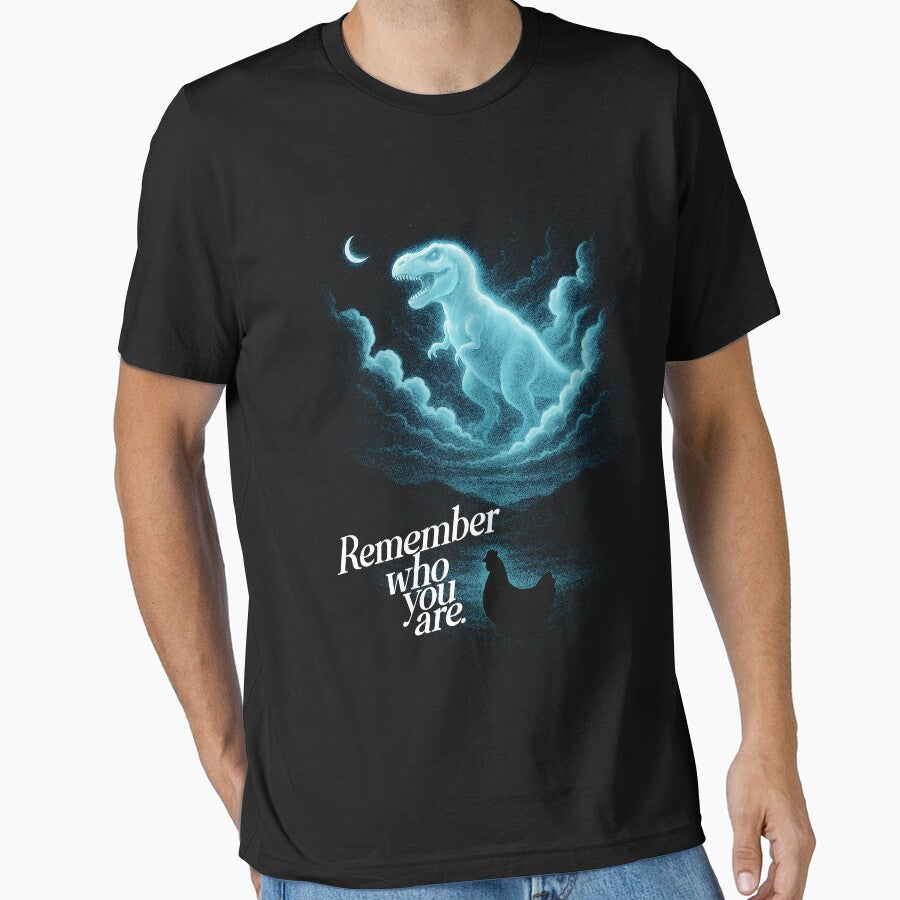 Chicken Dinosaur - Remember Who You Are Funny Evolution Joke Meme by CARBONARA LLC. Unisex T-shirt, Sweatshirt, Hoodie, Long Sleeve Tee - T-Shirt, Sweatshirt, Hoodie