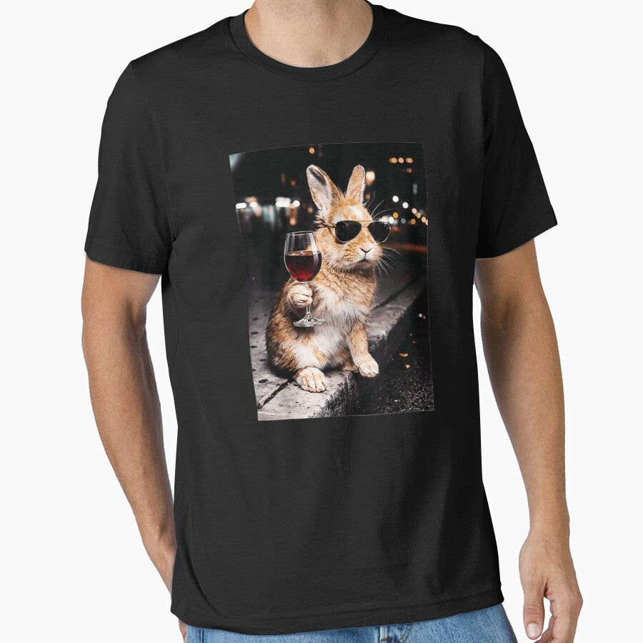 Funny Rabbit Sunglasses Wine Drinker Animal by SanTiOmal Unisex T-shirt, Sweatshirt, Hoodie, Long Sleeve Tee - T-Shirt, Sweatshirt, Hoodie