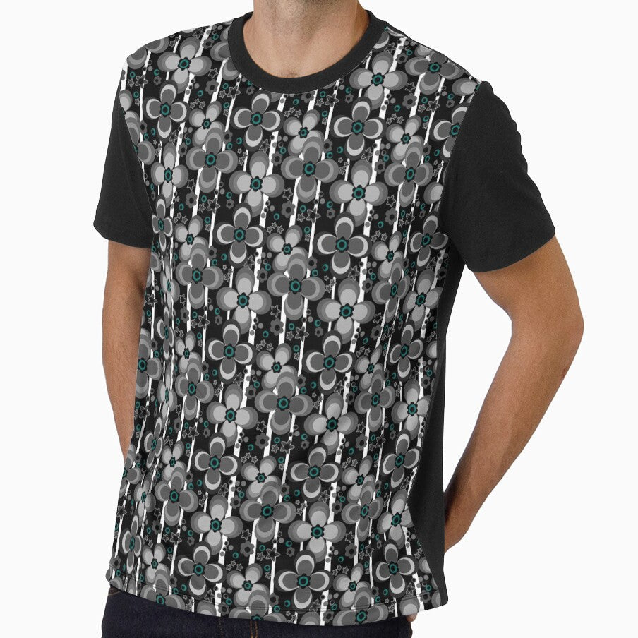 Black and white floral pattern by fuzzyfox Unisex T-shirt, Sweatshirt, Hoodie, Long Sleeve Tee - T-Shirt, Sweatshirt, Hoodie