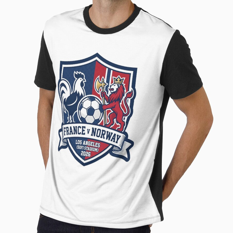 France Versus Norway Soccer Crest Los Angeles 2026 by Pride Emblem Prints Unisex T-shirt, Sweatshirt, Hoodie, Long Sleeve Tee - T-Shirt, Sweatshirt, Hoodie