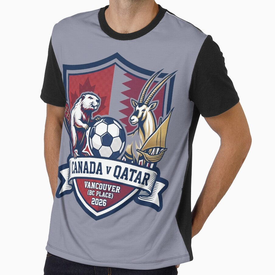 Canada Versus Qatar Vancouver 2026 Soccer Crest Design by Pride Emblem Prints Unisex T-shirt, Sweatshirt, Hoodie, Long Sleeve Tee - T-Shirt, Sweatshirt, Hoodie