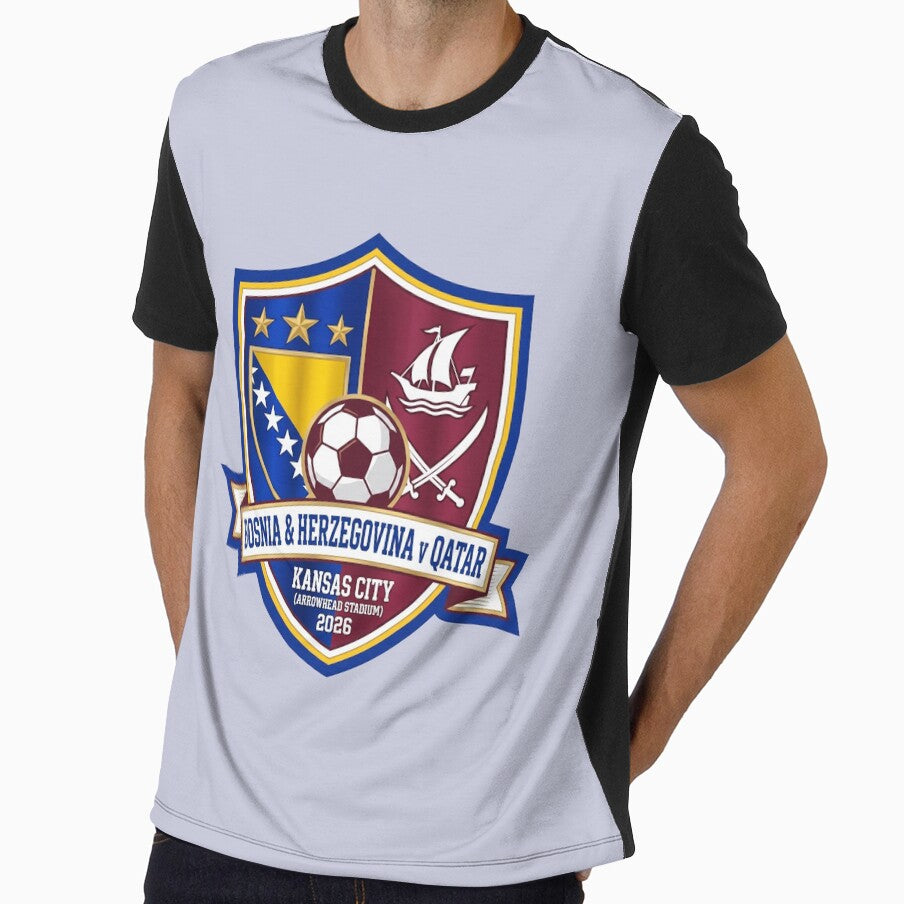 Bosnia Herzegovina vs Qatar Kansas City Soccer Crest by Pride Emblem Prints Unisex T-shirt, Sweatshirt, Hoodie, Long Sleeve Tee - T-Shirt, Sweatshirt, Hoodie
