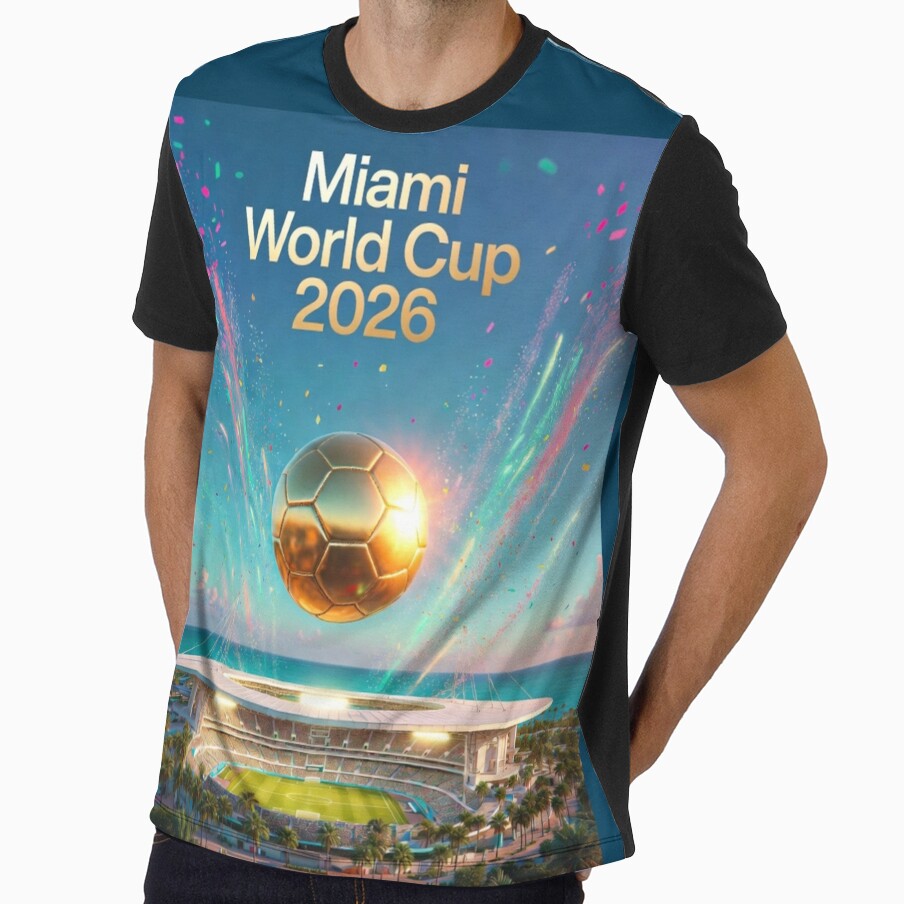 Miami World Cup 2026 Soccer Celebration Poster by Nexus Space Unisex T-shirt, Sweatshirt, Hoodie, Long Sleeve Tee - T-Shirt, Sweatshirt, Hoodie