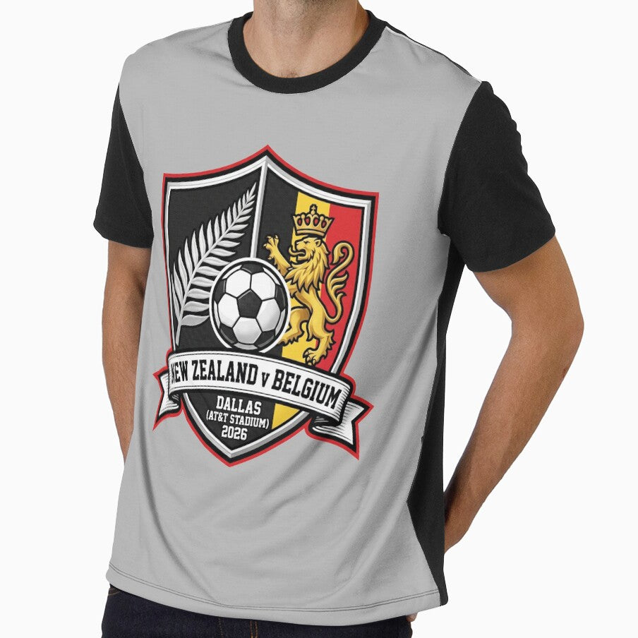 New Zealand vs Belgium Soccer Match Dallas 2026 Crest by Pride Emblem Prints Unisex T-shirt, Sweatshirt, Hoodie, Long Sleeve Tee - T-Shirt, Sweatshirt, Hoodie