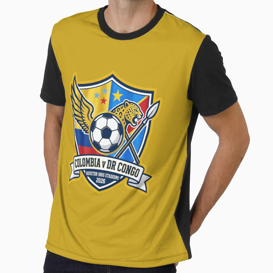 Colombia vs DR Congo Houston Soccer Match Crest by Pride Emblem Prints Unisex T-shirt, Sweatshirt, Hoodie, Long Sleeve Tee - T-Shirt, Sweatshirt, Hoodie