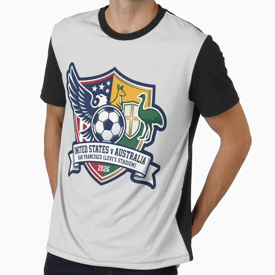 United States Australia Soccer Match 2026 Commemorative Crest by Pride Emblem Prints Unisex T-shirt, Sweatshirt, Hoodie, Long Sleeve Tee - T-Shirt, Sweatshirt, Hoodie