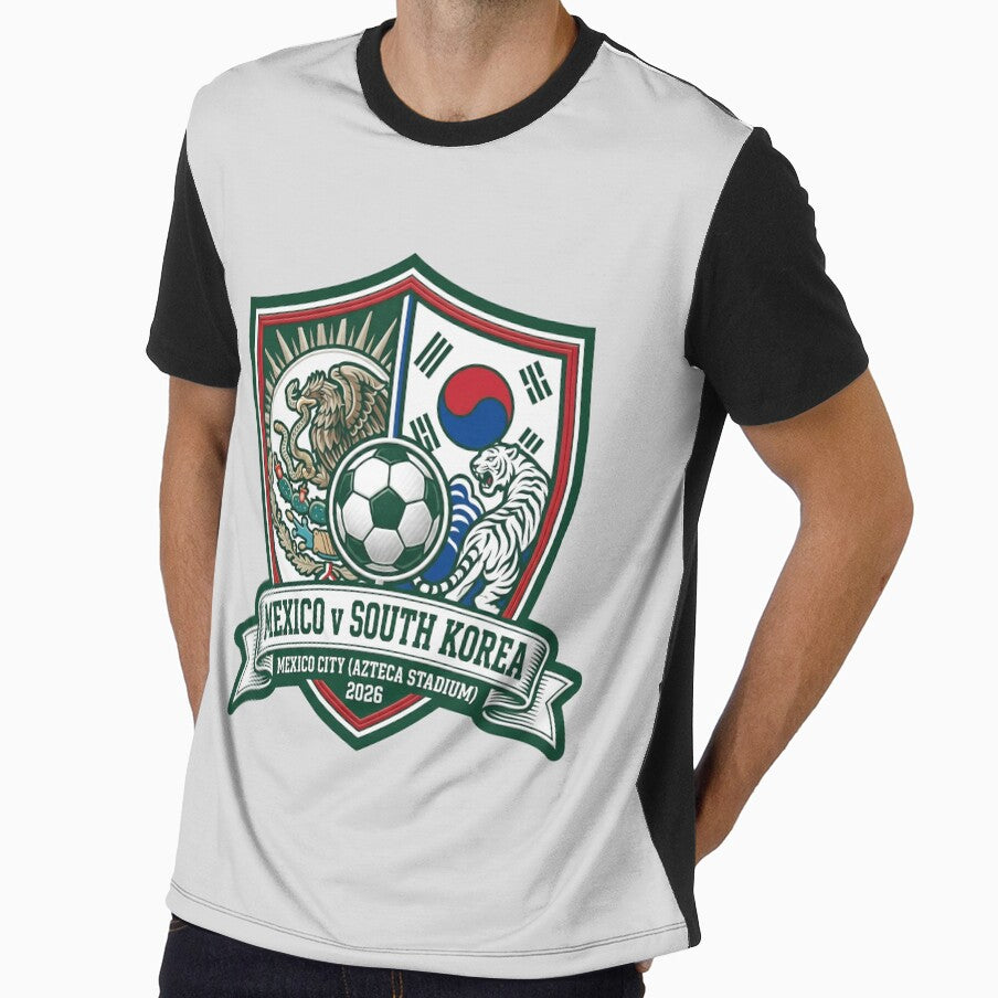 Mexico South Korea Soccer Crest Azteca Stadium 2026 by Pride Emblem Prints Unisex T-shirt, Sweatshirt, Hoodie, Long Sleeve Tee - T-Shirt, Sweatshirt, Hoodie