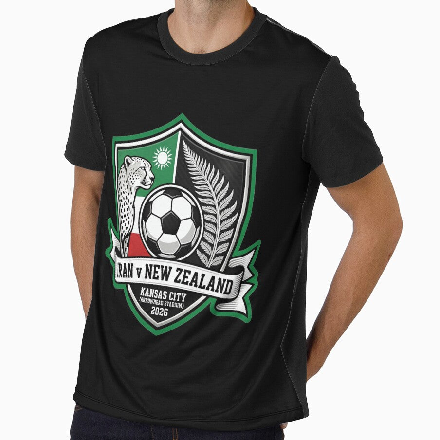 Iran vs New Zealand Soccer Match Commemorative Crest by Pride Emblem Prints Unisex T-shirt, Sweatshirt, Hoodie, Long Sleeve Tee - T-Shirt, Sweatshirt, Hoodie