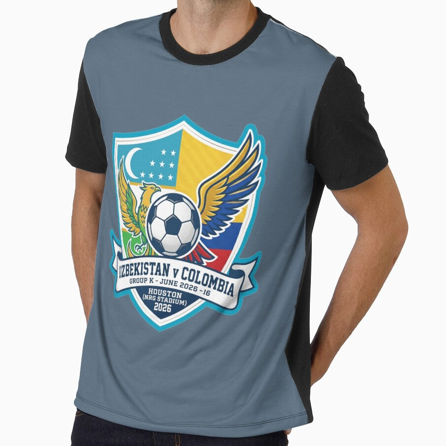 Uzbekistan vs Colombia 2026 Soccer Match Crest Badge by Pride Emblem Prints Unisex T-shirt, Sweatshirt, Hoodie, Long Sleeve Tee - T-Shirt, Sweatshirt, Hoodie