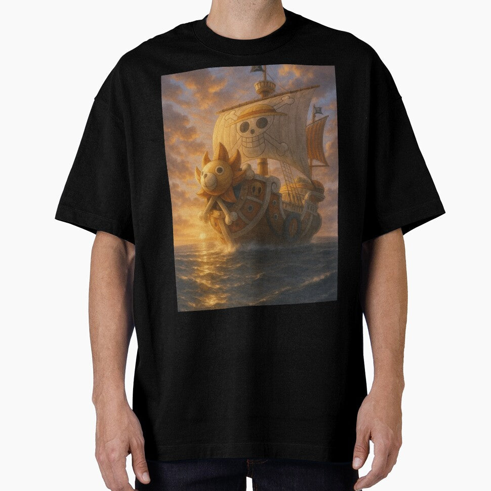 Majestic Pirate Voyage  Thousand Sunny at Sunset by AnimeFlash_0 Unisex T-shirt, Sweatshirt, Hoodie, Long Sleeve Tee - T-Shirt, Sweatshirt, Hoodie
