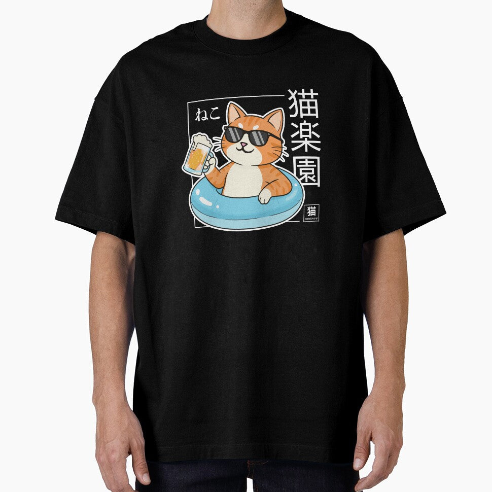 Cat Paradise  | Pool Float Cat Shirt | Japanese Summer Cat Design WHITE by Cats&Kanji Unisex T-shirt, Sweatshirt, Hoodie, Long Sleeve Tee - T-Shirt, Sweatshirt, Hoodie