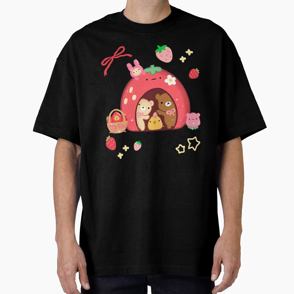Kawaii Strawberry House and Bears by starbunnykawaii Unisex T-shirt, Sweatshirt, Hoodie, Long Sleeve Tee - T-Shirt, Sweatshirt, Hoodie