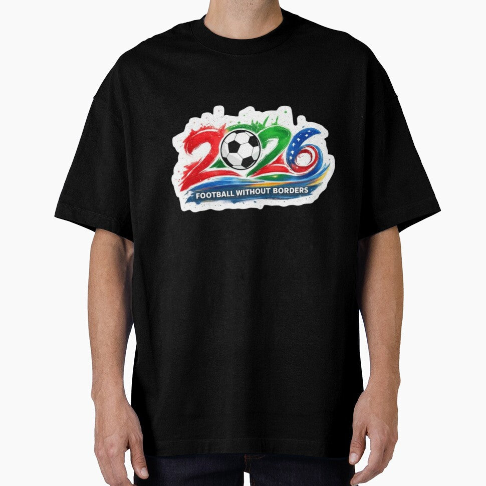 Football Without Borders" 2026 Artistic Logo by Bulk store Unisex T-shirt, Sweatshirt, Hoodie, Long Sleeve Tee - T-Shirt, Sweatshirt, Hoodie