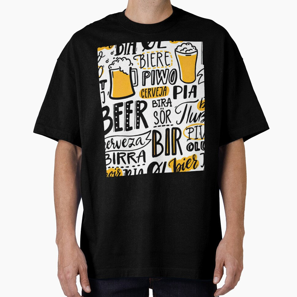 Word beer in different languages, Italian birra, spanish cerveza by Huynhdesign Unisex T-shirt, Sweatshirt, Hoodie, Long Sleeve Tee - T-Shirt, Sweatshirt, Hoodie