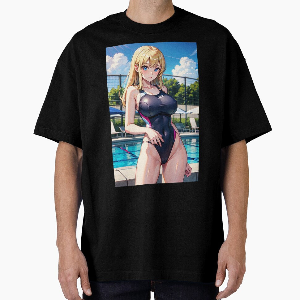 Blond Hair Anime Girl in School Swimsuit by kenvel Unisex T-shirt, Sweatshirt, Hoodie, Long Sleeve Tee - T-Shirt, Sweatshirt, Hoodie