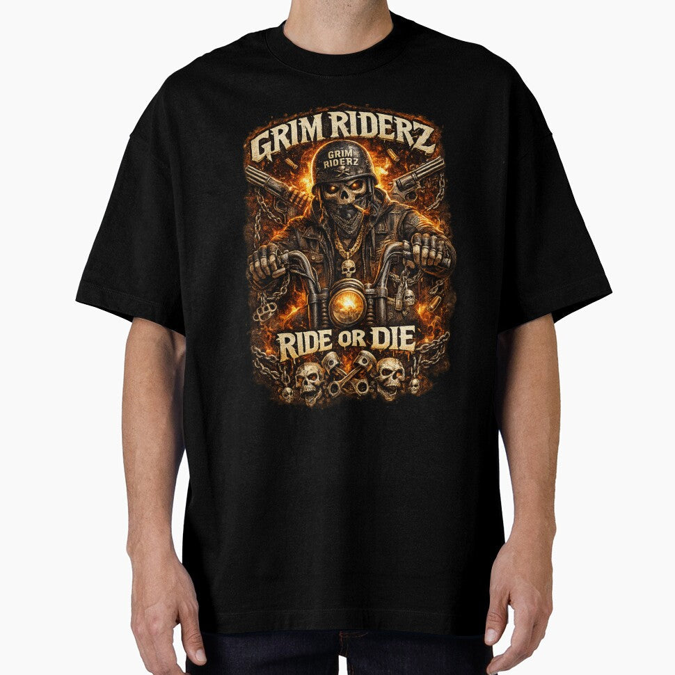 Grim Riderz Ride or Die Biker Skull Art by Med-th-ewolf Unisex T-shirt, Sweatshirt, Hoodie, Long Sleeve Tee - T-Shirt, Sweatshirt, Hoodie