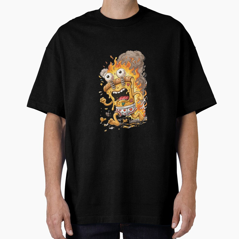 Unhinged Pizza Cartoon  Chaotic Ugly Food Character by Ivy-Triggs Unisex T-shirt, Sweatshirt, Hoodie, Long Sleeve Tee - T-Shirt, Sweatshirt, Hoodie