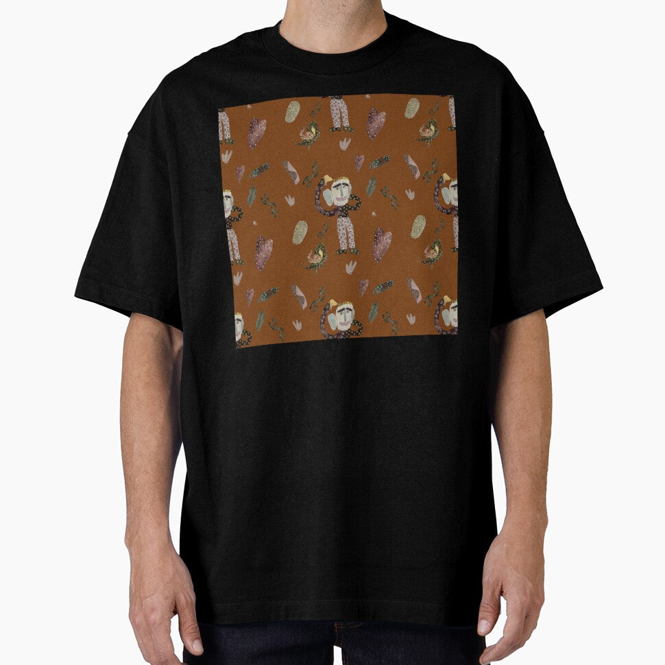 Cartoon Man heart abstract seamless pattern brown version by Yana Mustafina | Boho Soulful Designs - T-Shirt, Sweatshirt, Hoodie