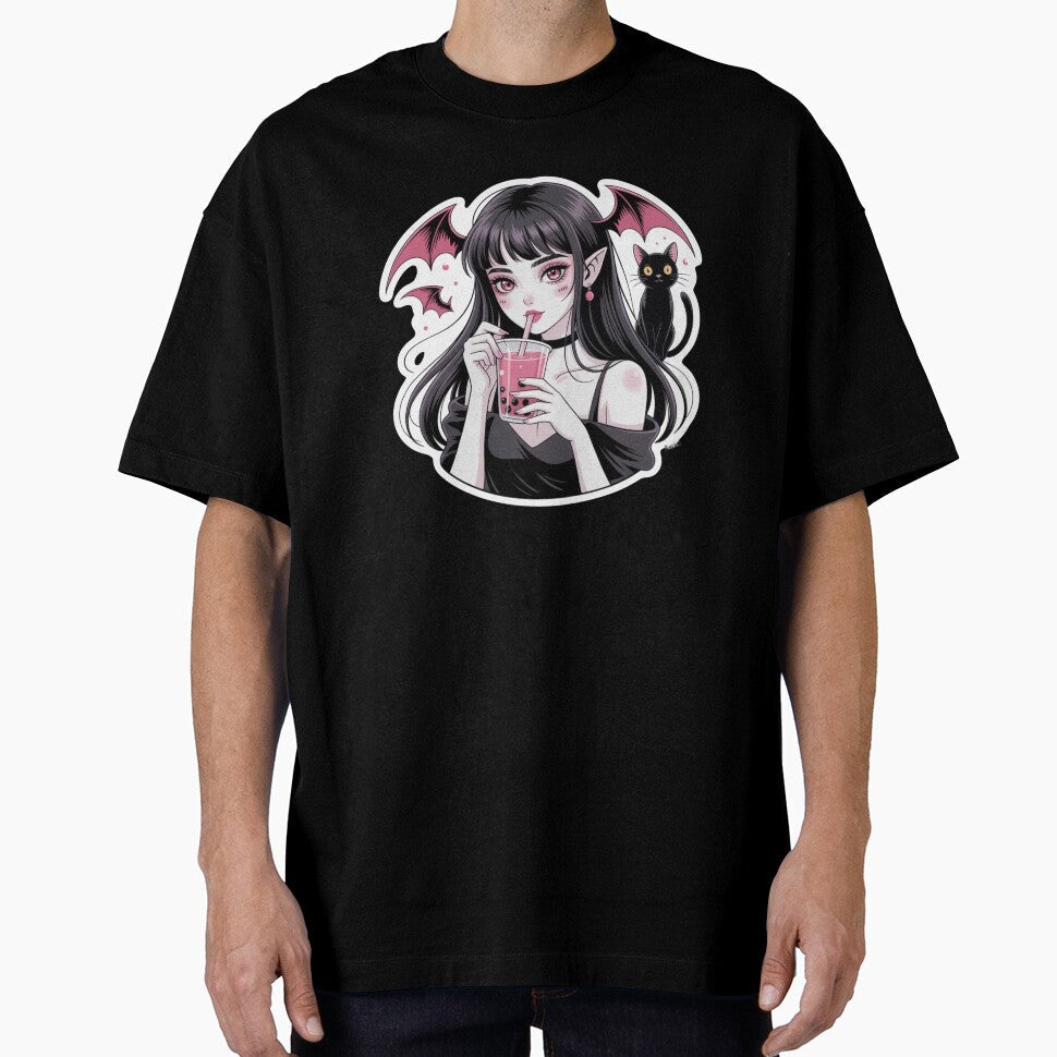 Demon Girl and Black Cat by NicolasGlowArt Unisex T-shirt, Sweatshirt, Hoodie, Long Sleeve Tee - T-Shirt, Sweatshirt, Hoodie