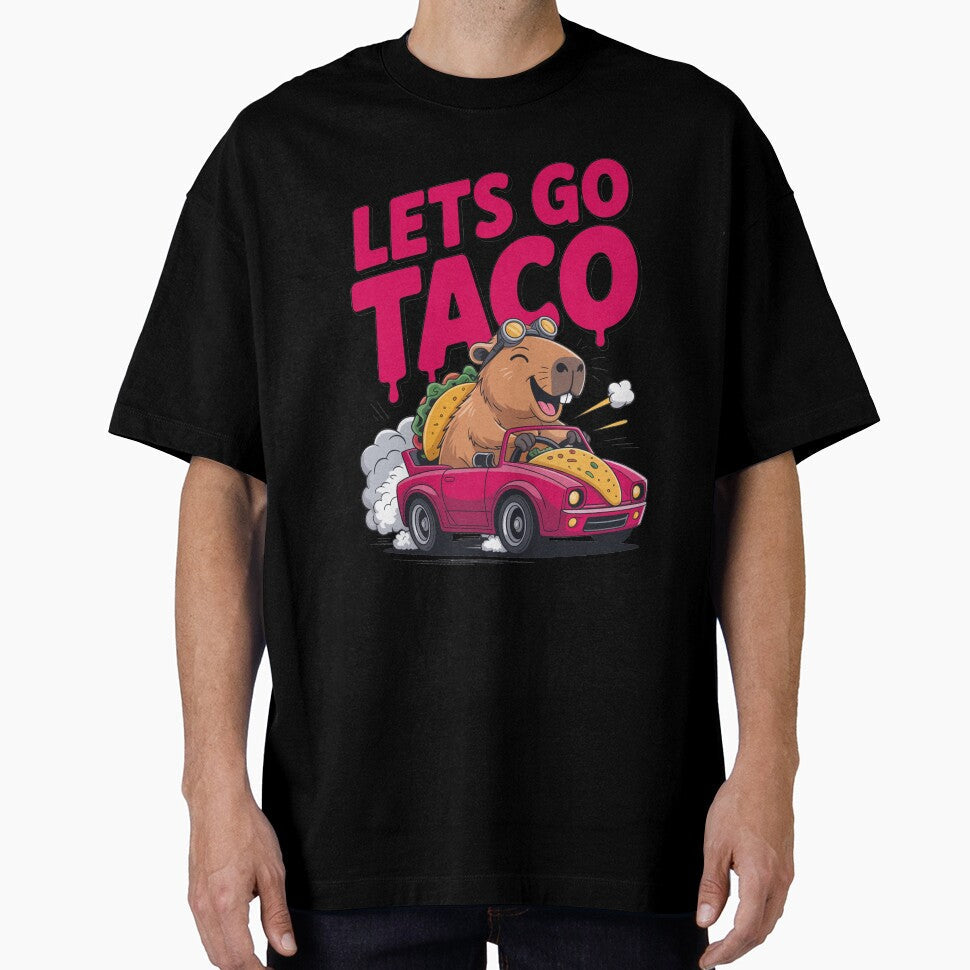 Lets Go Taco Capybara Driving Car by MonkiFlipp Unisex T-shirt, Sweatshirt, Hoodie, Long Sleeve Tee - T-Shirt, Sweatshirt, Hoodie