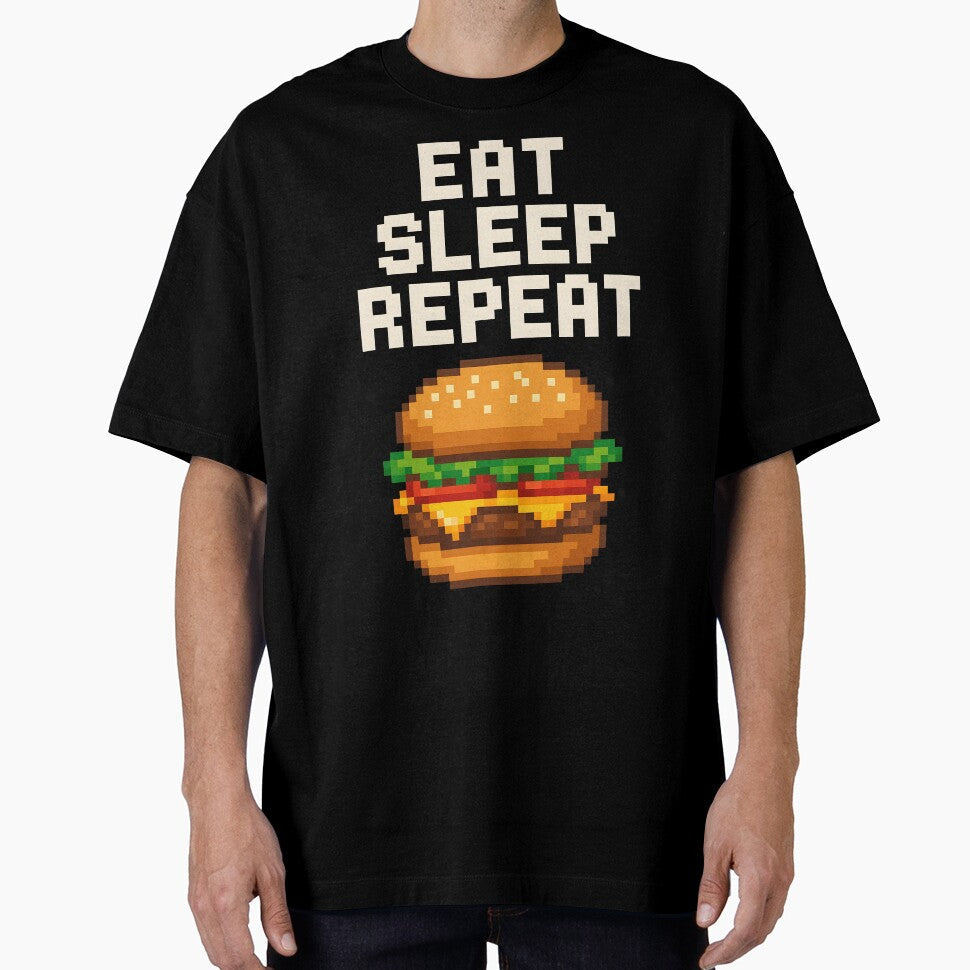 Eat Sleep Repeat Pixel Burger Gamer Food Shirt. by The-T-In-Retro Unisex T-shirt, Sweatshirt, Hoodie, Long Sleeve Tee - T-Shirt, Sweatshirt, Hoodie