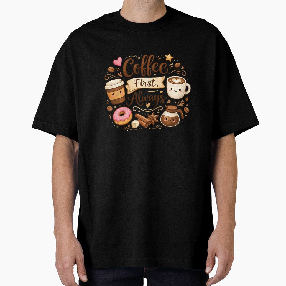 Coffee First Always  Cute Coffee Lover Aesthetic Quote Design by Sanika arts Unisex T-shirt, Sweatshirt, Hoodie, Long Sleeve Tee - T-Shirt, Sweatshirt, Hoodie