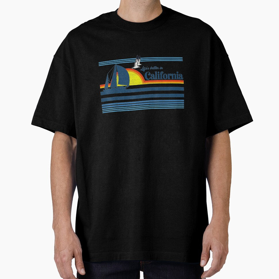 California beach Retro 70s 80s 90s Sailing Boat Sunset Surf by qrduubp320 Unisex T-shirt, Sweatshirt, Hoodie, Long Sleeve Tee - T-Shirt, Sweatshirt, Hoodie