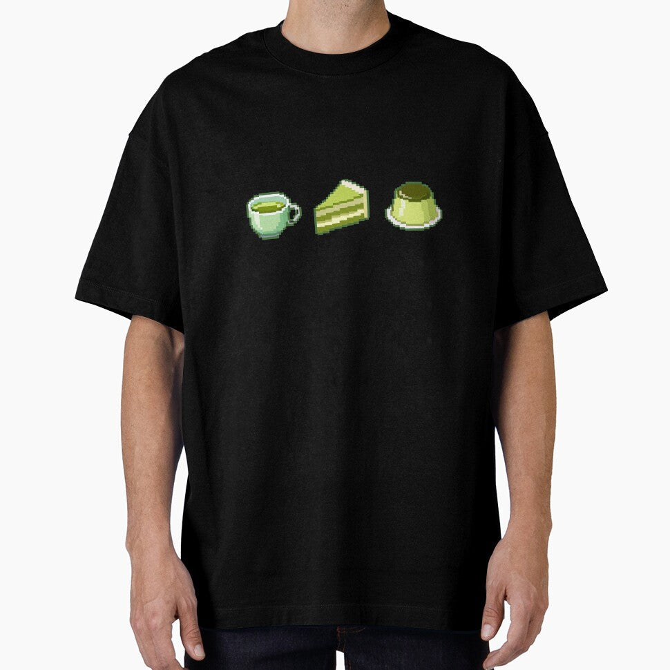 Cute Matcha Pixel Art Set  Green Tea, Cake & Pudding 8 Bit Illustration by Rizal Adittya Unisex T-shirt, Sweatshirt, Hoodie, Long Sleeve Tee - T-Shirt, Sweatshirt, Hoodie