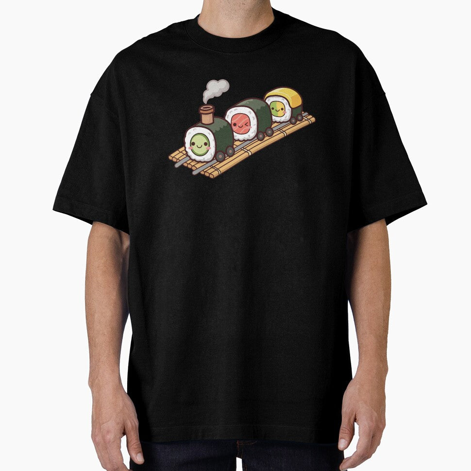 Kawaii Sushi Roll Locomotive Train on Bamboo Mat by Mochii-studio Unisex T-shirt, Sweatshirt, Hoodie, Long Sleeve Tee - T-Shirt, Sweatshirt, Hoodie