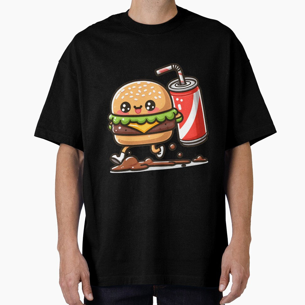 Kawaii Burger Running From Spilled Soda by CanvasCutie Unisex T-shirt, Sweatshirt, Hoodie, Long Sleeve Tee - T-Shirt, Sweatshirt, Hoodie